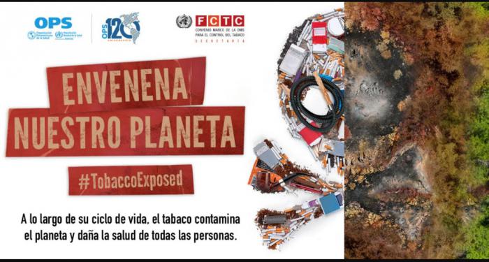 Cartel sobre cómo el tabaco envenena nuestro planeta