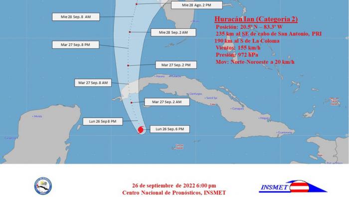 Cono de trayectoria de huracán Ian