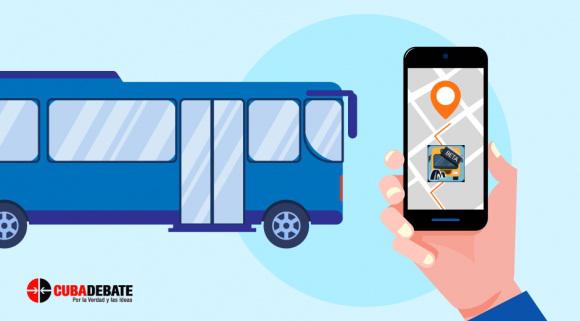 Guagua y teléfono móvil con la aplicación