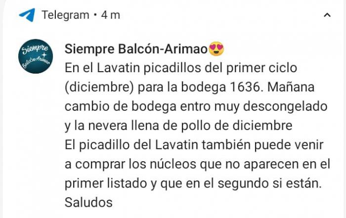 Mensaje en telegram sobre productos en tienda