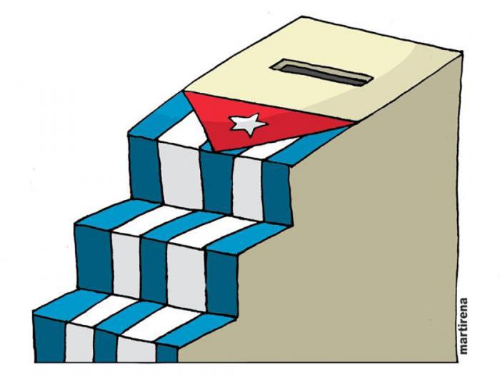 Una urna y la bandera cubana