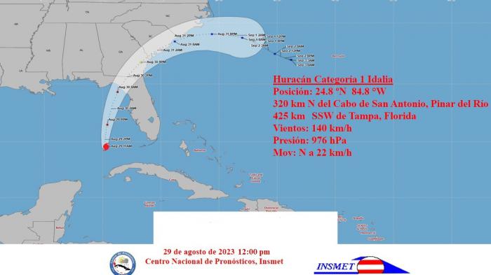 Cono de huracán Idalia a las 6 de la tarde