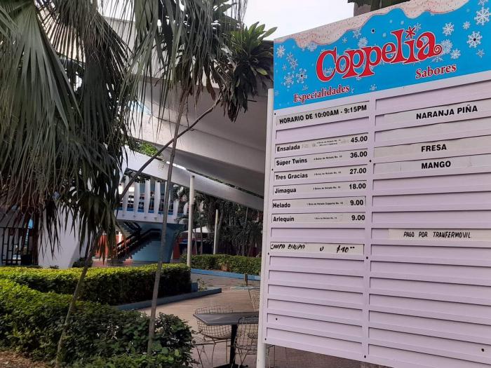 Tablilla de precios de Coppelia