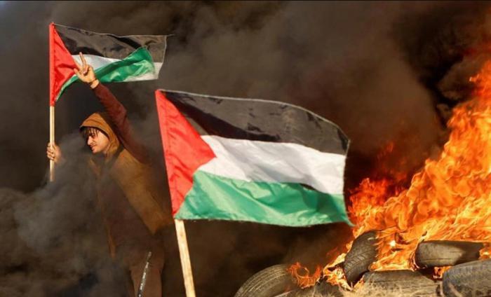 Persona con la bandera de Palestina