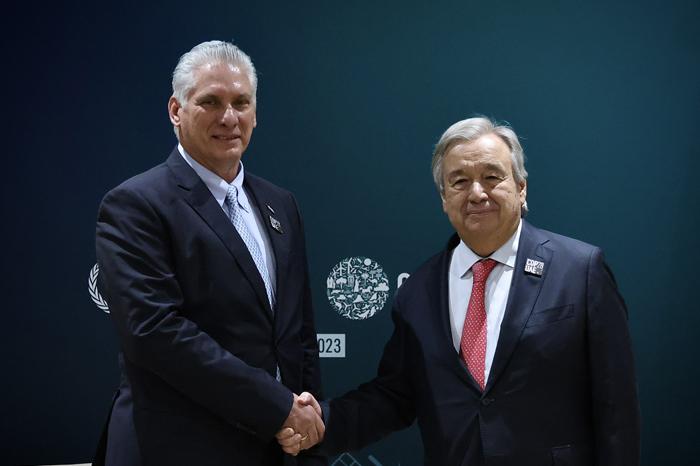 Miguel Díaz-Canel Bermúdez, Primer Secretario del Comité Central del Partido Comunista, conversó hoy con c, Secretario General de las Naciones Unidas