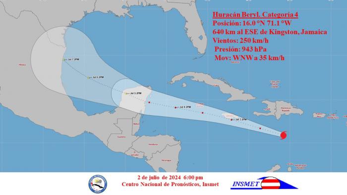 Cono del huracán Beryl