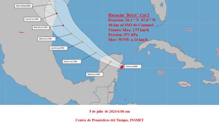 Cono del huracán Beryl