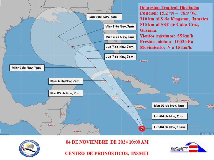 Cono de trayectoria de depresión tropical 18
