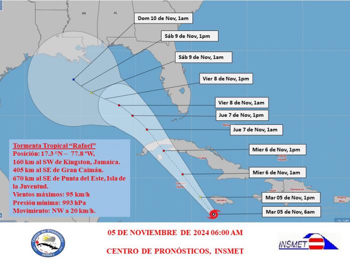 Cono de trayectoria de Tormenta tropical Rafael