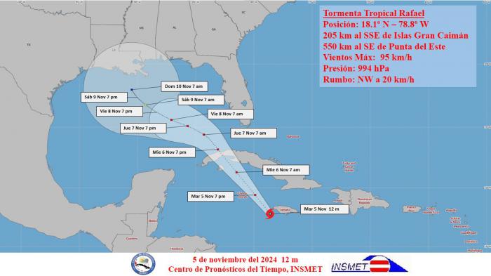 Cono de trayectoria de Tormenta tropical Rafael