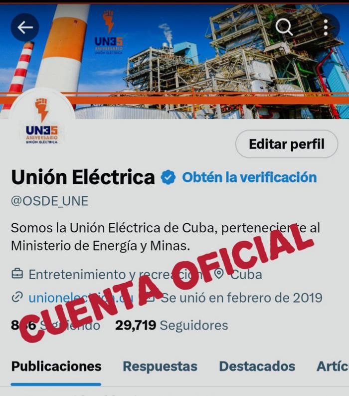 Cuenta oficial en X de la Unión Eléctrica
