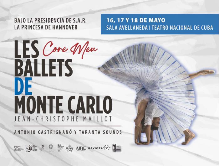 Cartel de las presentaciones de Les Ballets de Monte-Carlo en el Teatro Nacional de Cuba, los días 16, 17 y 18 de mayo.