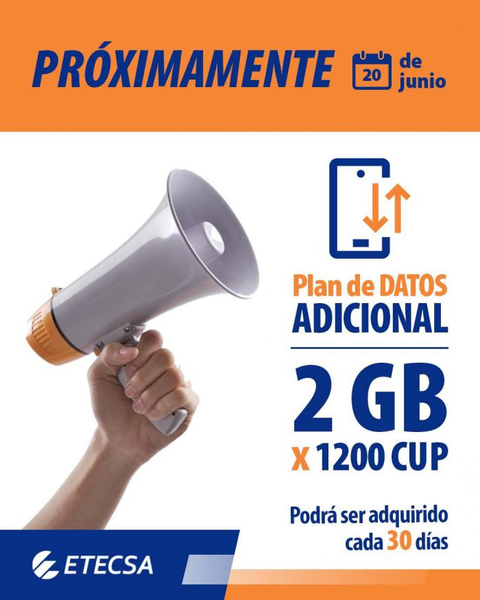 Plan adicional de datos móviles de Etecsa