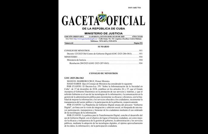 Manuel Marrero Cruz, Primer Ministro de Cuba, informó hoy sobre la publicación en la Gaceta Oficial del decreto 125, que crea el Centro de Gobierno Digital y da inicio al despliegue de 