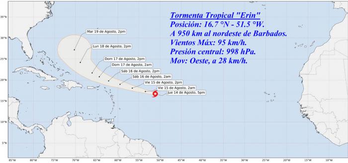 Cono de trayectoria de huracán Erin