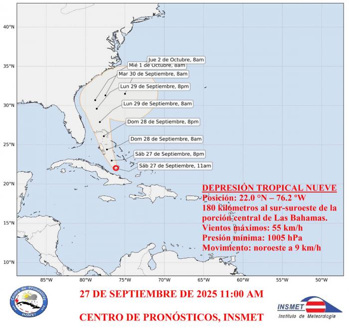 Cono de depresión tropical número nueve