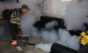 Persona fumigando una vivienda