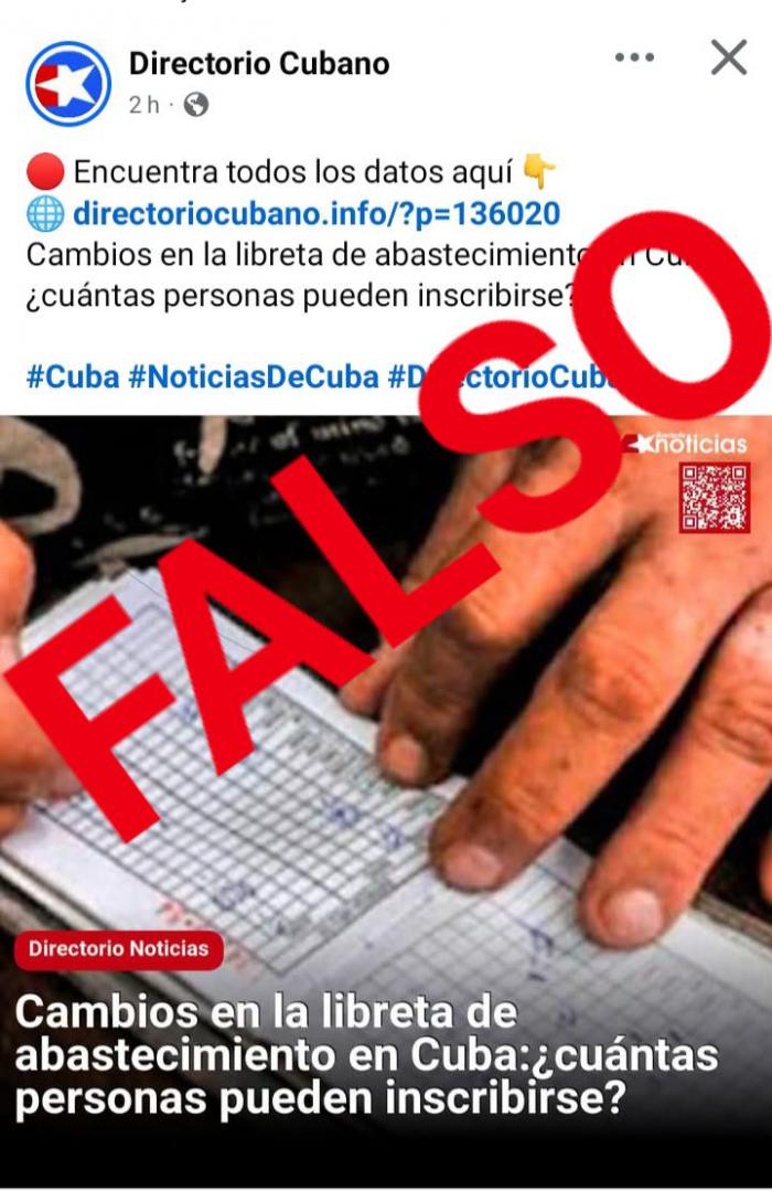 Captura de falsa noticia en Directorio Cubano sobre cambios en la libreta de abastecimiento