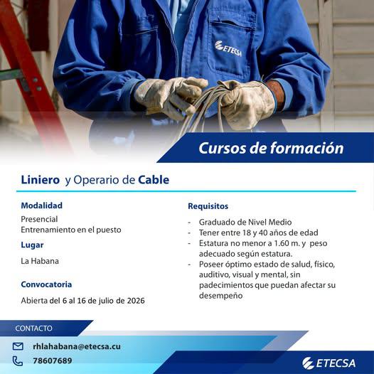 Cursos de formación de Etecsa: Linieros y Operadores de Cable