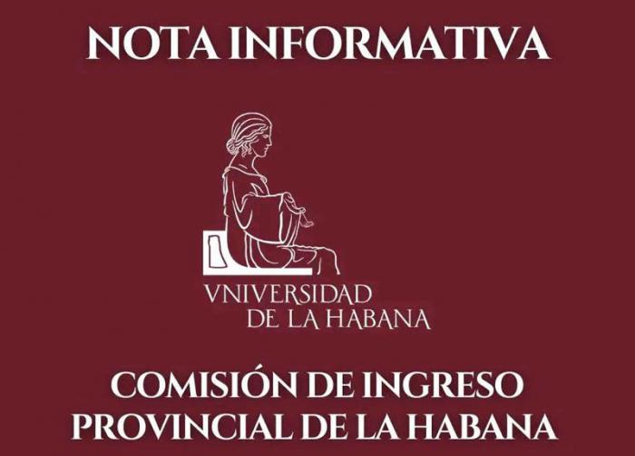 Nota informativa de Comisión de Ingreso Provincial de La Habana
